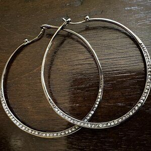 Stella & Dot Gunmetal Pave Retired Hoop Earrings